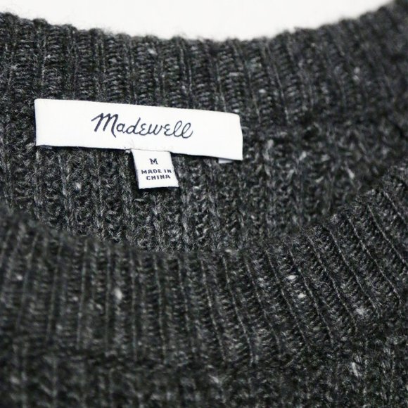 Madewell Curved Hem Sweater Dress M Wool Blend Long Sleeve Donegal Thunder Gray - Picture 4 of 14